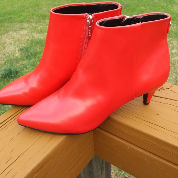 red booties low heel